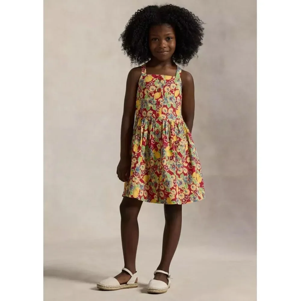 Polo Ralph Lauren NWT Girls Classic Portifino Lemon-Floral Slub Dress Multicolor